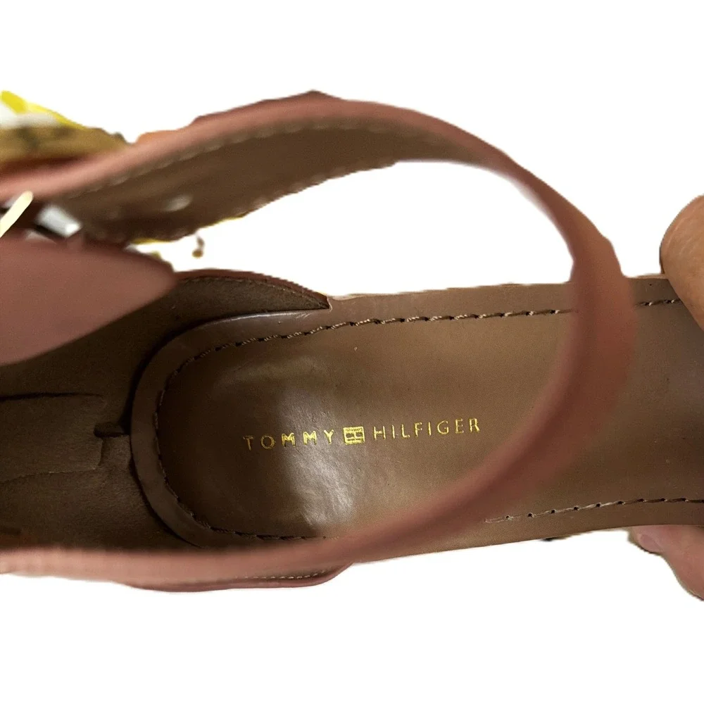 Tommy Hilfiger Pink Beige Espadrille Wedge Sandals Ankle Strap Platform 11M